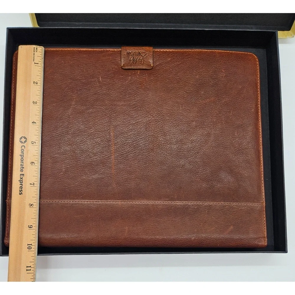 Johnston & Murphy J&M 1850‎ Brown Leather Portfolio Padfolio Organizer Striped